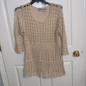 Sweater size LG, 100% acrylic by LeMode. Lovely for these cool nights out.